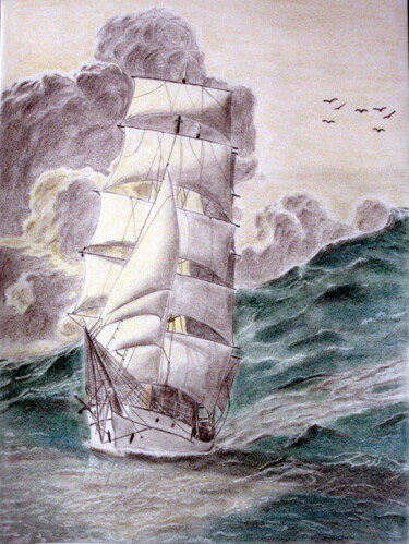 Vollschiff nach dem Sturm Painting titled "Vollschiff nach dem…" by Lukas Diemer, Original Artwork, Conté