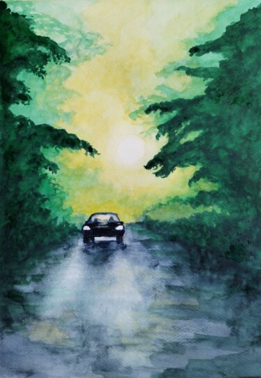 Painting titled "Na cesti" by Lukas Mb, Original Artwork, Watercolor