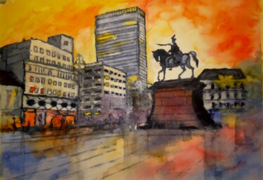 Painting titled "Zagreb, glavni trg" by Lukas Mb, Original Artwork, Watercolor