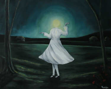 Painting titled "Moon light dance" by Lukas Pavlisin, Original Artwork, Oil Mounted on Wood Stretcher frame
