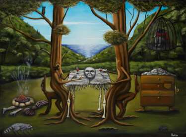 Malerei mit dem Titel "Dinner" von Lukas Pavlisin, Original-Kunstwerk, Öl Auf Keilrahmen aus Holz montiert
