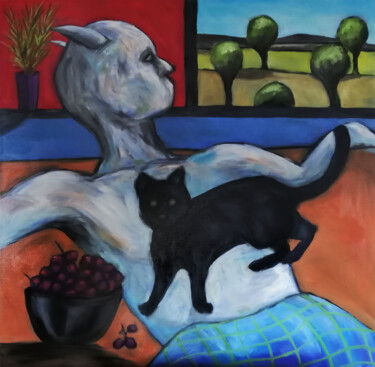 Painting titled "D. at home" by Lukas Pavlisin, Original Artwork, Oil Mounted on Wood Stretcher frame