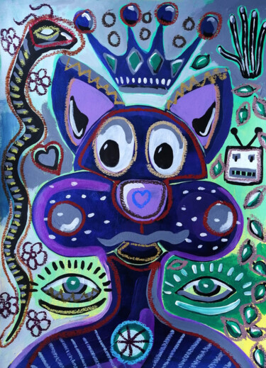 Картина под названием "Shiny cat" - Lukas Pavlisin, Подлинное произведение искусства, Акрил