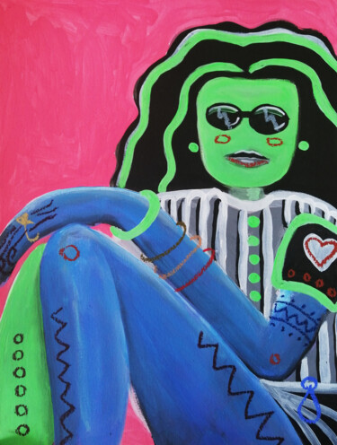 Malerei mit dem Titel "Blue green legs" von Lukas Pavlisin, Original-Kunstwerk, Acryl