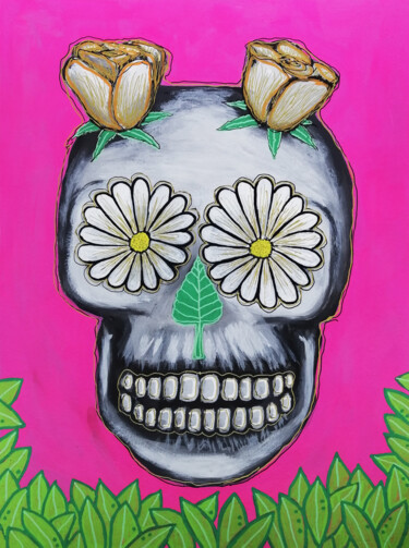 Painting titled "Pink skull" by Lukas Pavlisin, Original Artwork, Acrylic