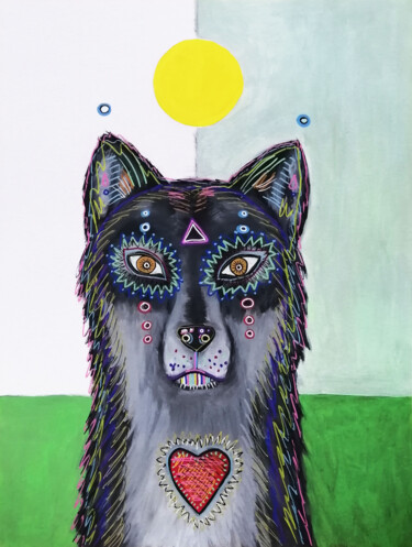 Картина под названием "Wolf" - Lukas Pavlisin, Подлинное произведение искусства, Акрил