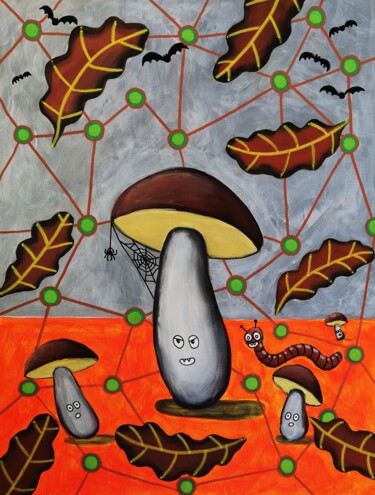 Malerei mit dem Titel "Mushroom season" von Lukas Pavlisin, Original-Kunstwerk, Acryl