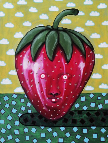 Malerei mit dem Titel "Sick strauberry" von Lukas Pavlisin, Original-Kunstwerk, Acryl