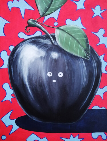 Painting titled "Black apple" by Lukas Pavlisin, Original Artwork, Acrylic Mounted on Wood Stretcher frame