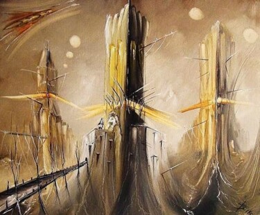 Картина под названием "TOWERS OF NABOORIA,…" - Lukasz Berko, Подлинное произведение искусства, Масло