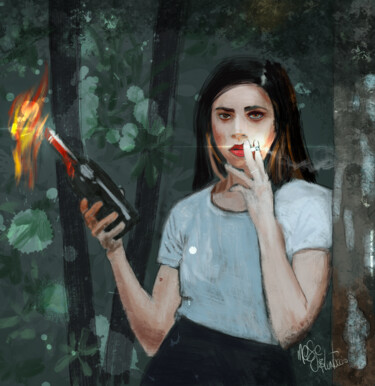 Digitale Kunst mit dem Titel "Girl with cigarette" von Łukasz Wołąsiewicz, Original-Kunstwerk, Digitale Malerei