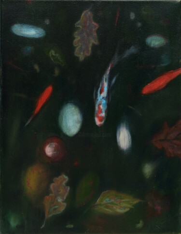 Painting titled "Autumn pond" by Luke Morgan, Original Artwork, Oil