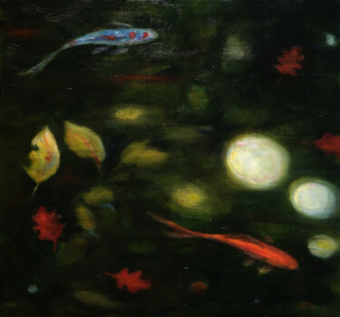 Painting titled "Autumn Pond II" by Luke Morgan, Original Artwork, Oil