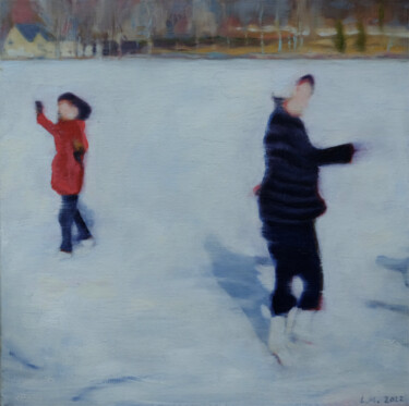 「Skaters on frozen p…」というタイトルの絵画 Luke Morganによって, オリジナルのアートワーク, オイル