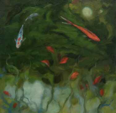 Painting titled "Autumn pond III" by Luke Morgan, Original Artwork, Oil