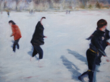 Painting titled "Skaters frozen in t…" by Luke Morgan, Original Artwork, Oil