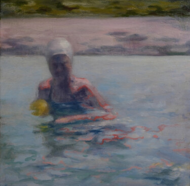 Malerei mit dem Titel "Figure in the Pool" von Luke Morgan, Original-Kunstwerk, Öl
