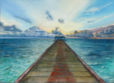 Schilderij getiteld "Sunset in Dhangethi…" door Lukim, Origineel Kunstwerk, Pastel