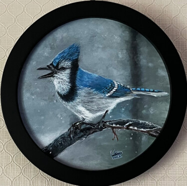 Malerei mit dem Titel "Lapis Blue Jay in W…" von Lukim, Original-Kunstwerk, Öl