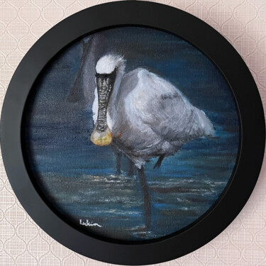 Malerei mit dem Titel "Black-faced Spoonbi…" von Lukim, Original-Kunstwerk, Öl