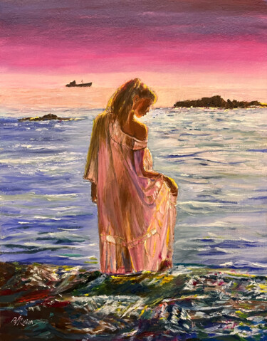 Pittura intitolato "Purple Sunset Seren…" da Lukim, Opera d'arte originale, Olio