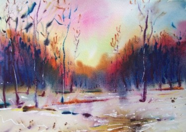 Painting titled ""Winter Sun"" by Lukyanovart, Original Artwork, Oil