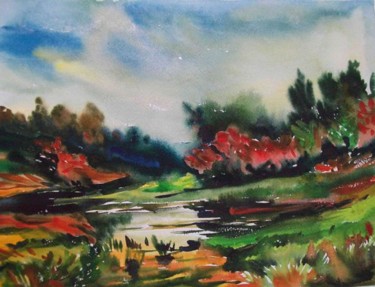 Painting titled ""Red colour autumn"" by Lukyanovart, Original Artwork, Oil