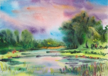 Painting titled ""Small Lake"" by Lukyanovart, Original Artwork, Oil