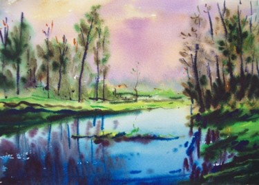 Painting titled ""Quiet water"" by Lukyanovart, Original Artwork, Oil