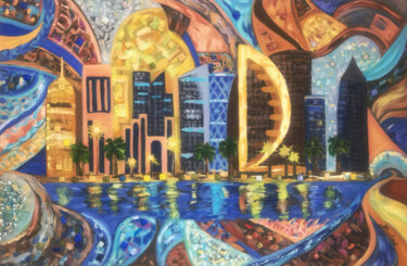 Pintura intitulada "“Good evening, Doha”" por Pintor Nicolas, Obras de arte originais, Óleo