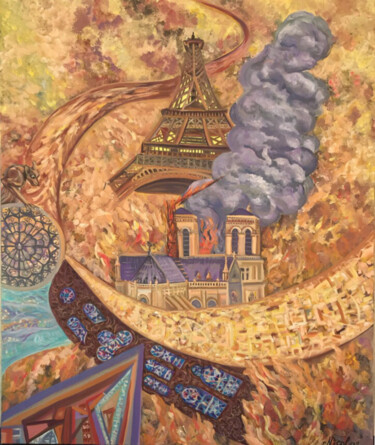 Painting titled ""Notre-Dame"" by Pintor Nicolas, Original Artwork, Oil