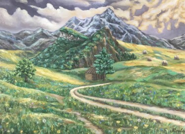Schilderij getiteld "Swiss Mountains" door Pintor Nicolas, Origineel Kunstwerk, Olie
