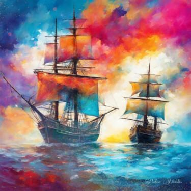 Arte digitale intitolato ""Return of sailing…" da Pintor Nicolas, Opera d'arte originale, Lavoro digitale 2D