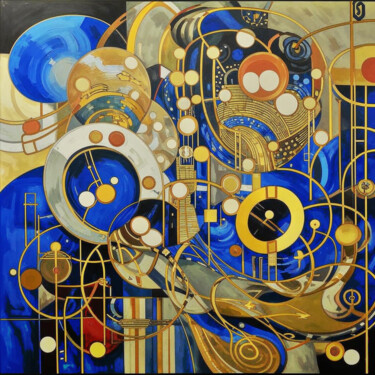 Digital Arts titled "Golden Blue abstract" by Pintor Nicolas, Original Artwork, 2D Digital Work