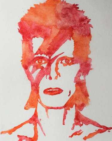 Peinture intitulée "David Bowie" par Luciana Ferreiro Castrilli, Œuvre d'art originale, Aquarelle