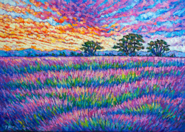 Картина под названием "Lavender field Impr…" - Tao Bai, Подлинное произведение искусства, Масло
