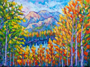 Pintura titulada "Autumn mountains" por Tao Bai, Obra de arte original, Oleo