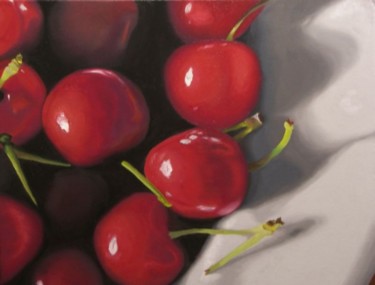 Painting titled "Cherries in a Bowl" by Kathy Lumsden, Original Artwork, Oil