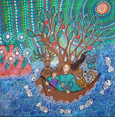 제목이 "Apatrides"인 미술작품 Luna A로, 원작, 아크릴 나무 들것 프레임에 장착됨