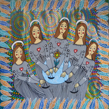 Peinture intitulée "Les 5 gardiennes" par Luna A, Œuvre d'art originale