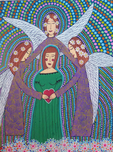 Painting titled "Anges" by Luna A, Original Artwork, Acrylic Mounted on Wood Stretcher frame