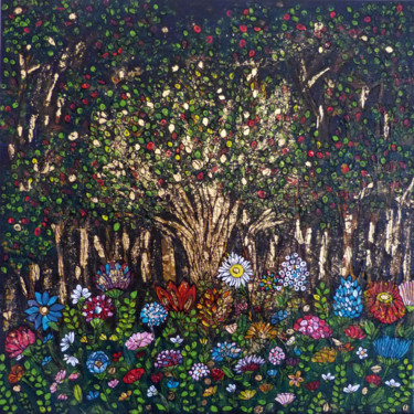 Painting titled "La forêt cachée" by Luna A, Original Artwork, Acrylic Mounted on Wood Stretcher frame