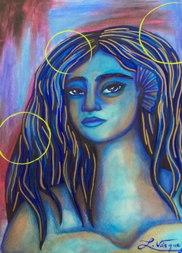 Pintura intitulada "Sirena" por Luna Vásquez, Obras de arte originais, Guache