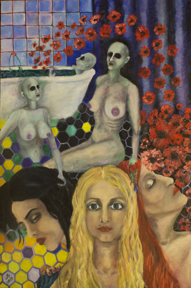 Картина под названием "Three daughters of…" - Lesya Buraya, Подлинное произведение искусства, Масло