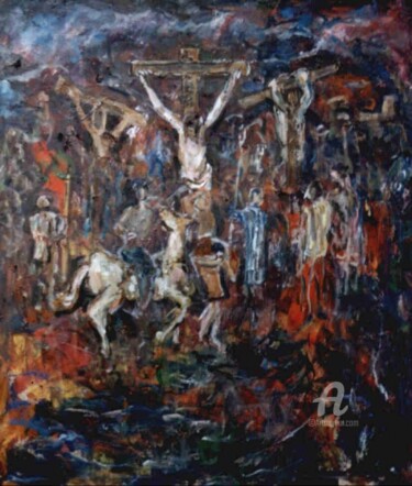Peinture intitulée "Crocifissione" par Luna Hal, Œuvre d'art originale
