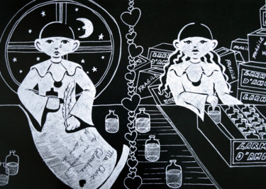 Painting titled "Pierrot et Colombine" by Lune Et Animo, Original Artwork