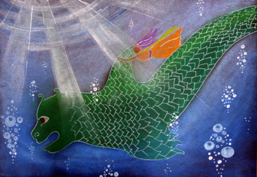 Zeichnungen mit dem Titel "Dragon d'eau" von Lune Et Animo, Original-Kunstwerk