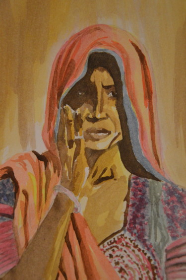 Painting titled "Femme indienne Abdh…" by Lune Et Animo, Original Artwork, Watercolor