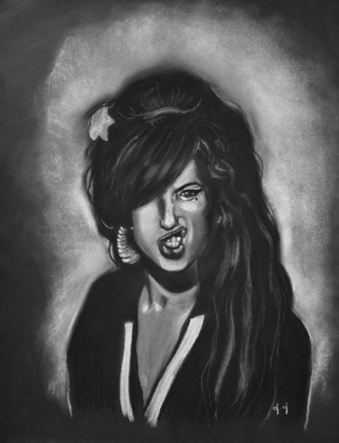 Рисунок под названием "Portrait d'Amy Wine…" - Lune Et Animo, Подлинное произведение искусства, Пастель
