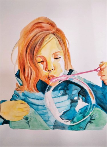 Peinture intitulée "L'enfant bulle" par Lune Et Animo, Œuvre d'art originale, Aquarelle